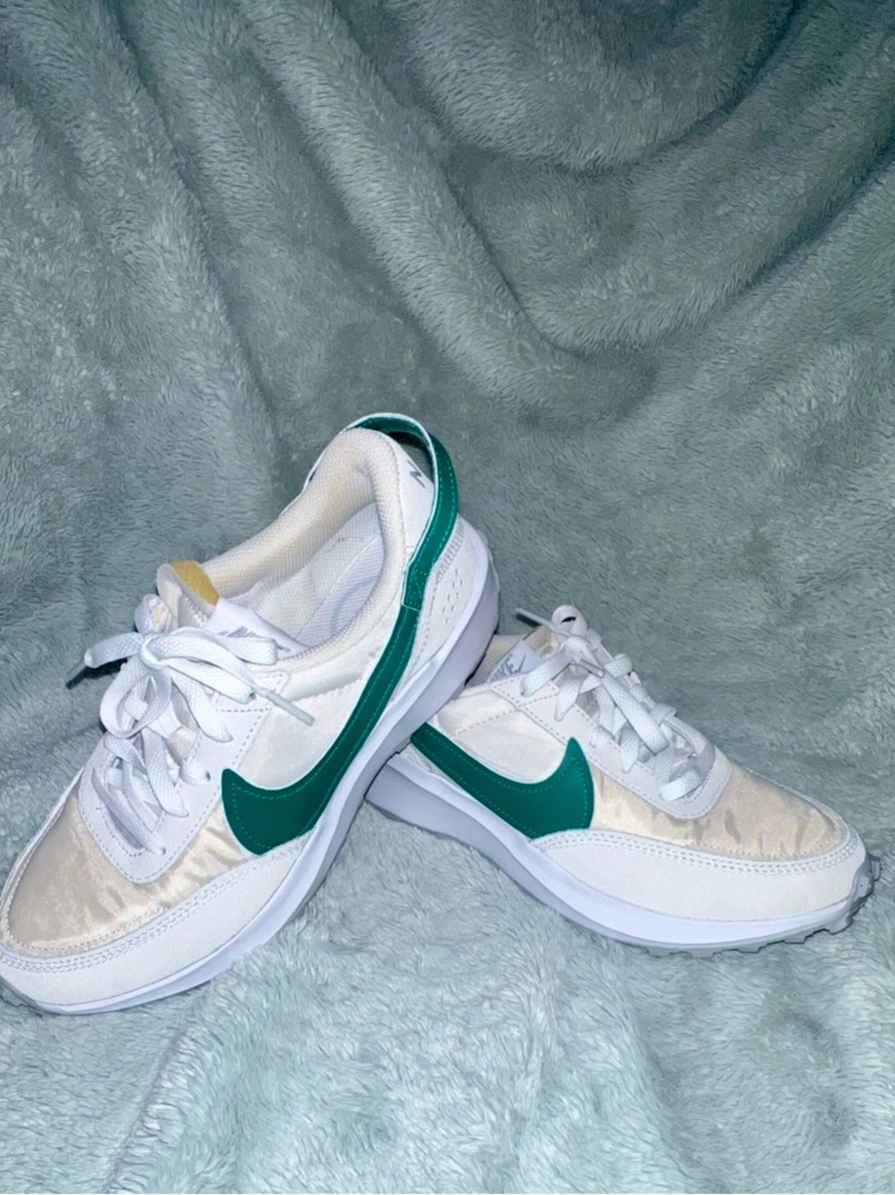 Nike White Sneakers with Green Swoosh